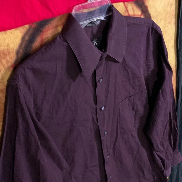 CALVIN KLEIN-men’s violet ‘SATIN POPLIN’ long sleeve button dress shirt - Picture 2 of 9